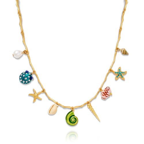 WOWORAMA Sea Shell Charm Halskette für Frauen Bunte Ozean Meer Charms Halskette Boho Seestern Muschel Halsketten Trendy Meerjungfrau Sommer Strand Halsketten Schmuck von WOWORAMA