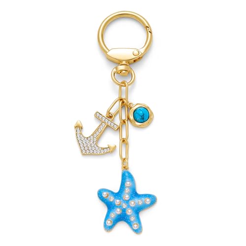 WOWORAMA Seestern Anhänger Schlüsselanhänger für Damen blauer Seestern Muschel Taschenanhänger Sommer Strand Meeresanker Schlüsselanhänger Geldbörsenanhänger Ozean Meer SchlüsselanhängerZubehör von WOWORAMA
