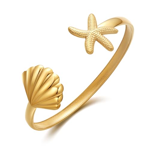 WOWORAMA Seestern Muschelarmband für Damen goldene Seestern Muschel Manschettenarmbänder Sommer Strand Muschelarmband verstellbar zierlicher Armreif WOWORAMA Seestern Muschelarmband für Damen goldene Seestern Muschel Manschettenarmbänder Sommer Strand Muschelarmband verstellbar zierlicher Armreif von WOWORAMA