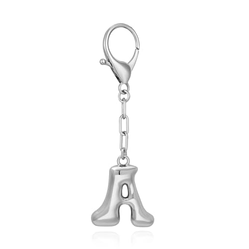 WOWORAMA Silberner Schlüsselanhänger mit Anfangsbuchstaben für Damen silberner Blasenbuchstabe A Taschenanhänger Geldbörsenanhänger für Handtaschen personalisierte Schlüsselanhänger Zubehör A von WOWORAMA