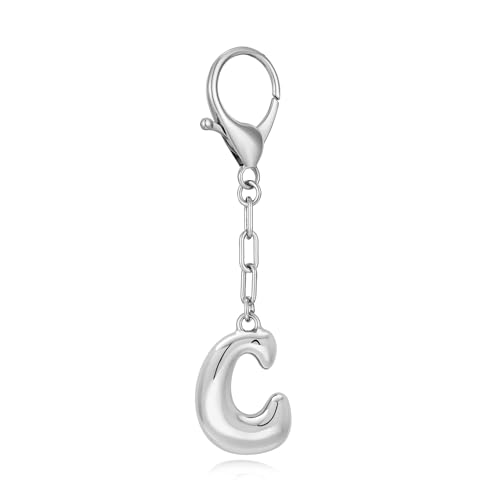 WOWORAMA Silberner Schlüsselanhänger mit dem Anfangsbuchstaben C für Damen klobiger Taschenanhänger mit Blasenbuchstaben c Geldbörsenanhänger für Handtaschen personalisierte Schlüsselanhänger C von WOWORAMA