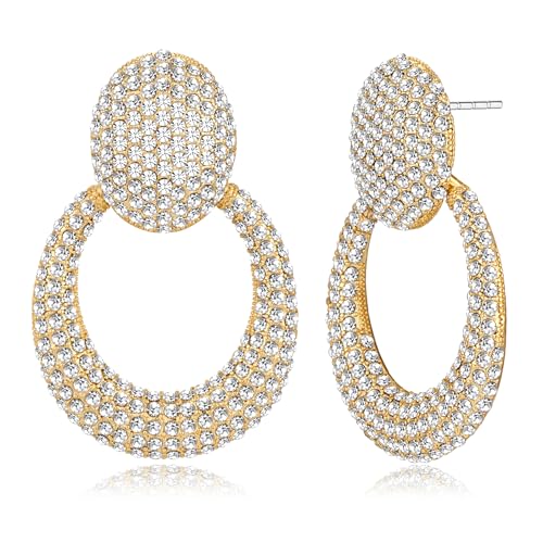 WOWORAMA Statement Ohrringe mit Strasssteinen für Damen glänzende Kristall baumelnde CZ ovale Tropfenohrringe Brautschmuck Hochzeits ohrringe von WOWORAMA