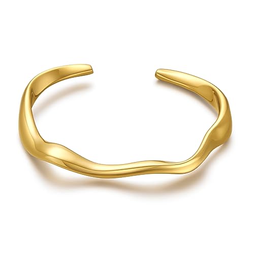 WOWORAMA Teardrop Gold Cuff Bracelet for Women Adjustable Gold Plated Chunky Open Cuff Bangle Bracelets Minimalist Thick Wrist Bracelet, Messing, Ohne Edelstein von WOWORAMA