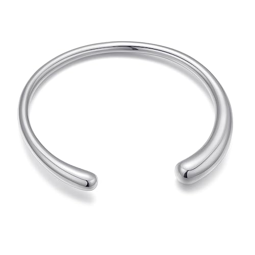 WOWORAMA Tropfenförmiges Silber Cuff Armband für Frauen Weißgold Offenes Cuff Bangle Verstellbares Chunky Handgelenk Armband Einfaches Silber Armbänder von WOWORAMA