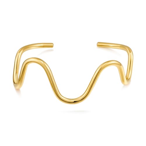 WOWORAMA Unregelmäßige Wellen Manschettenarmbänder für Damen Golddraht Oberarm Manschettenarmreif minimalistisches schmales dünnes Manschettenarmband, verstellbare Größe von WOWORAMA