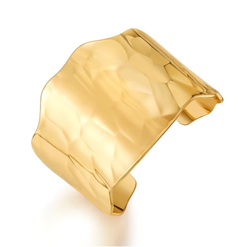 WOWORAMA Wellenförmiges Hammered Cuff Armband für Damen Breites Chunky Gold Open Armreif Boho Vintage Gold Statement Armband Verstellbares Armcuff von WOWORAMA