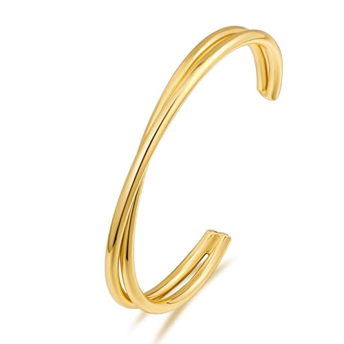 WOWORAMA Zierliche Goldarmbänder für Damen Doppelkreuz dünne Draht Manschettenarmbänder stapelbare Crossover Knoten Armbänder verstellbare Größe von WOWORAMA