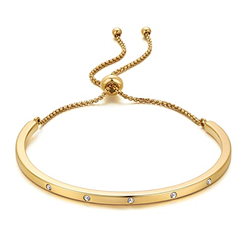 WOWORAMA Zierliches Goldarmband für Damen verstellbare Schiebearmbänder einfaches stapelbares Freundschafts Liebesarmband Zirkonia TitanstahlArmreif von WOWORAMA