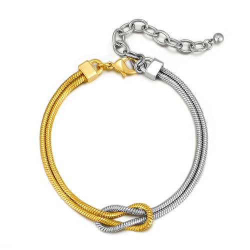 WOWORAMA Zweifarbige Liebesknoten Schlangenkettenarmbänder für Damen verstellbares Gliederarmband aus Gold und Silber stapelbare mehrlagige Charm Kettenarmbänder von WOWORAMA