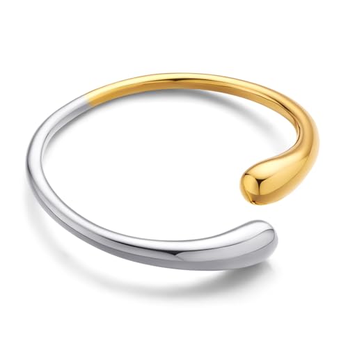WOWORAMA Zweifarbige Manschettenarmbänder für Damen Chunky Bangle Armbänder in Gold und Silber mit dicker Kuppel im Bypass Stil Verstellbares offenes Statement Armband von WOWORAMA