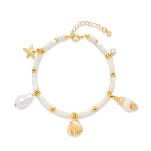 WOWORAMAM Charm Armband Gold Muschelperlen für Damen Zierliche Ozean Strand Seestern Charm Armbänder Verstellbares Sommer Perlen Surfer Armband WOWORAMAM Charm Armband Gold Muschelperlen für Damen Zierliche Ozean Strand Seestern Charm Armbänder Verstellbares Sommer Perlen Surfer Armband von WOWORAMA