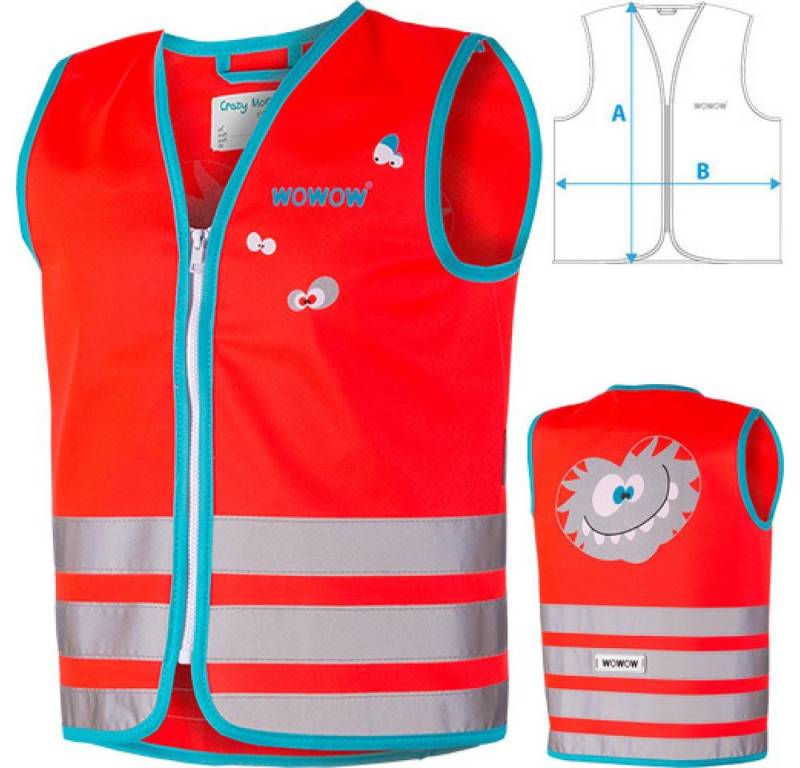 WOWOW Warnweste Wowow Sicherheitsweste Crazy Monster Jacket für Kinder Größe M rot von WOWOW