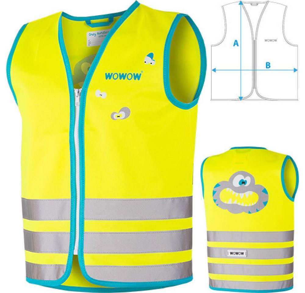 WOWOW Warnweste Wowow Sicherheitsweste Crazy Monster Jacket für Kinder Größe XS gelb von WOWOW