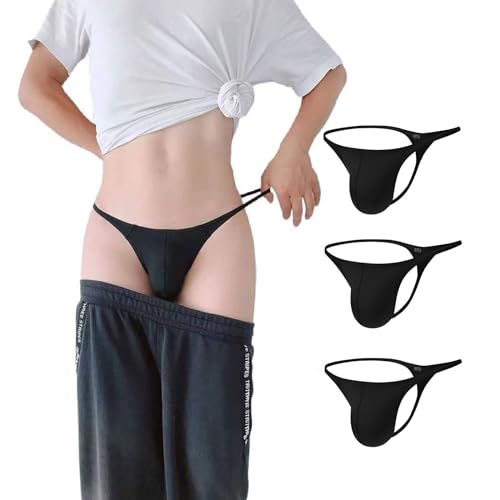 WOWSKY Herren Nylon Tangas Nahtlose T-Rücken Sexy Low Rise Slip G-String Bulge Pouch Unterwäsche, Schwarz/Schwarz/Schwarz, X-Large von WOWSKY