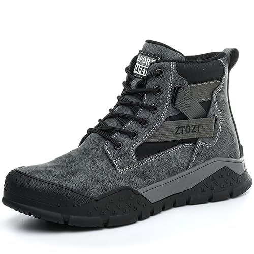 WOWSTICK Atmungsaktive Arbeitsschutzstiefel, leicht, mittelgeschnitten, Stahlkappe, Industrie, Konstruktions-Sneaker, GRAU, 9.5 Women/8 Men von WOWSTICK
