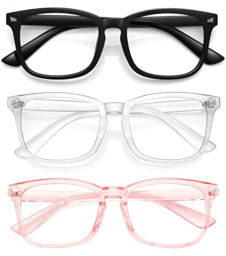 Blaulichtfilter Brille Unisex Nerd Nicht verschreibungspflichtig Klare Linse Computer Blaulicht Blockierende Brille, Schwarz+klar+rosa von WOWSUN