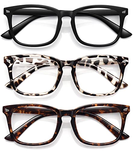 WOWSUN Blaulichtfilter Brille Unisex Nerd Nicht verschreibungspflichtige klare Linse Computer Blaulicht blockierende Brille…, Schwarz+Feuer Leopard+grau Leopard, Medium von WOWSUN