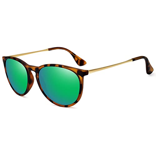 WOWSUN Polarisierte Sonnenbrille für Frauen Vintage Retro Runde verspiegelte Gläser (Grün) von WOWSUN