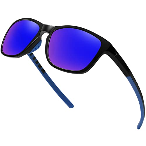 WOWSUN Polarisierte Sport-Sonnenbrille für Herren Fahren Laufen Angeln Radfahren Schwarzer Rahmen Dunkelblaue Linsen WOWSUN Polarisierte Sport-Sonnenbrille für Herren Fahren Laufen Angeln Radfahren Schwarzer Rahmen Dunkelblaue Linsen von WOWSUN