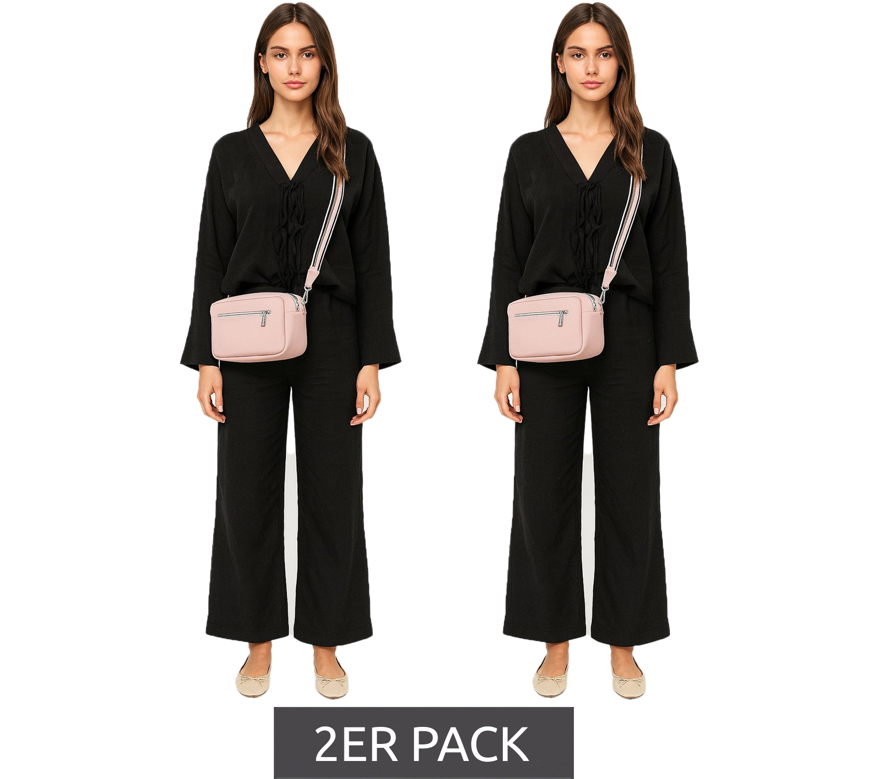 2er Sparpack WOWZILLA Damen Handtasche mit praktischen Fächern Umhängetasche modische Ausgeh-Tasche Rosa von WOWZILLA