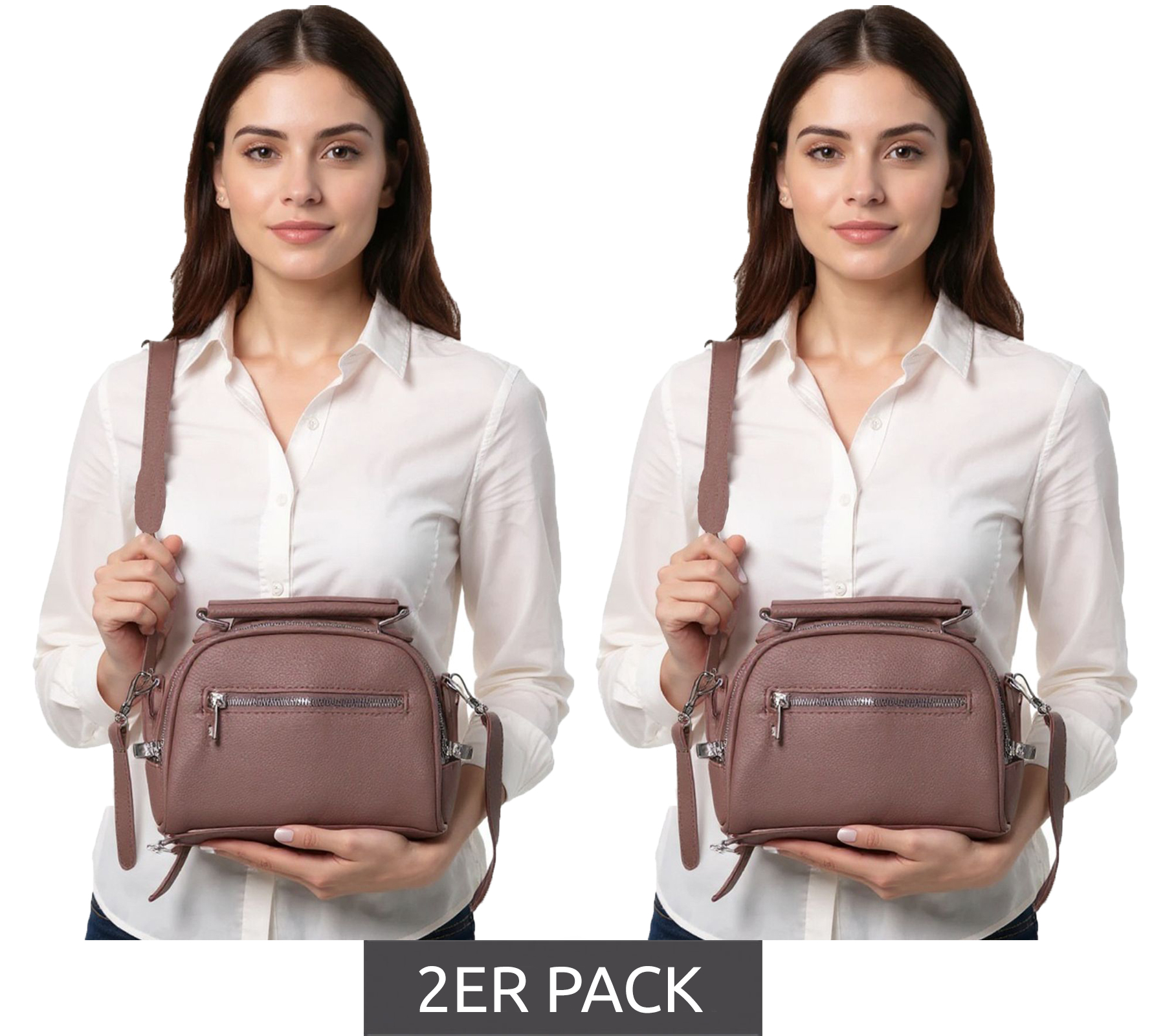 2er Sparpack WOWZILLA Damen Handtasche wasserabweisende Umhängetasche modische Ausgeh-Tasche Alt-Rosa von WOWZILLA