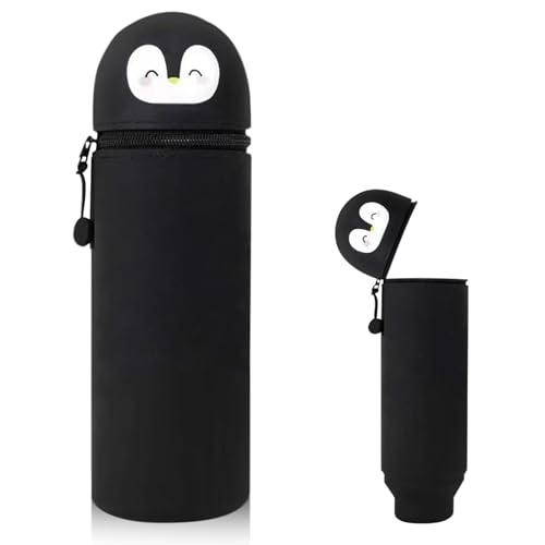 Katze Stiftehalter & Federmäppchen 2-in-1 | Steh-Etui aus weichem Silikon | Niedlicher Büroorganizer für Schule | Stiftebox für Mädchen & Jungen (schwarz) von WOXFUWOXFU