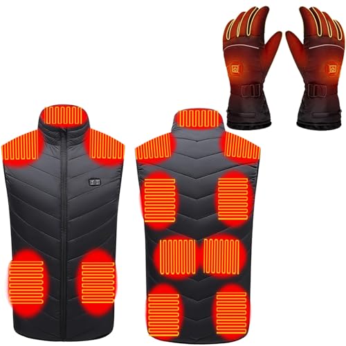 2025 Beheizbare Weste Herren Damen mit Beheizbare Handschuhe 2-teilig, USB Elektrische Heizweste und Beheizte Handschuhe Set mit 3 Einstellbar Temperatur Wärmende Beheizte Weste für Outdoorarbeiten von WOXIHUAN