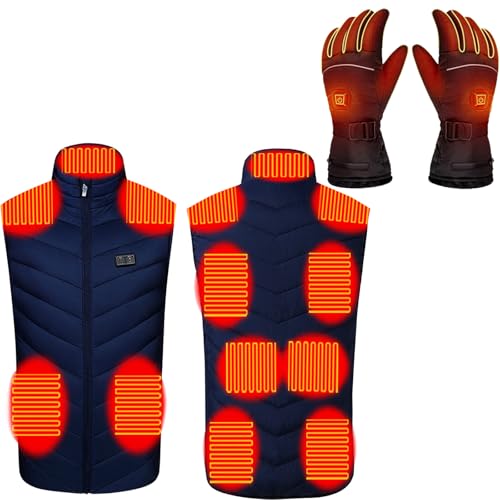 2025 Beheizbare Weste Herren Damen mit Beheizbare Handschuhe 2-teilig, USB Elektrische Heizweste und Beheizte Handschuhe Set mit 3 Einstellbar Temperatur Wärmende Beheizte Weste für Outdoorarbeiten von WOXIHUAN