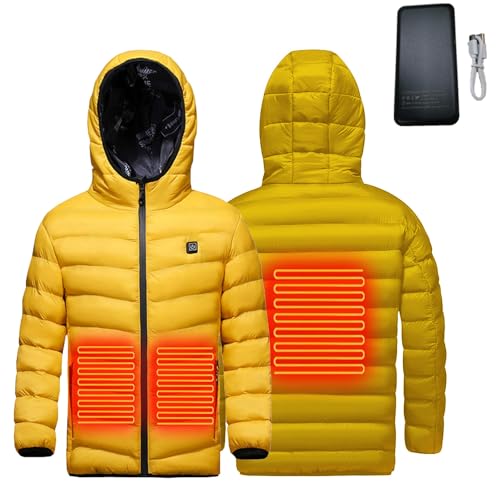 2025 Neu Beheizte Jacke Kinder mit Powerbank, USB Beheizbare Weste für Jungen Mädchen Beheizbare Jacke mit 3 Einstellbar Temperatur Heizjacke Wasserdicht Winddicht Wärmejacke für Skifahren Wanderung von WOXIHUAN