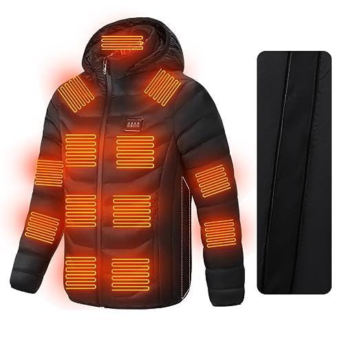 2025 Neu Beheizbare Jacke Herren Damen mit 23 Heizzone Beheizbarer Hoodie USB Elektrische Heizweste für Unisex 4 Einstellbare Wärmestufe Körperwärmer Wintermäntel für Outdoor Skifahren Angeln Camping von WOXIHUAN