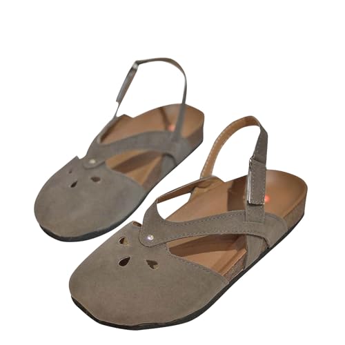 2025 Sandalen Damen Sale, Clogs Wildleder Sandaletten mit Geschlossene Pantoletten Damen Slingback Pantoffeln mit Verstellbare Klettverschluss Sommerschuhe Sommer Pumps Frauen Rutschfeste Schuhe von WOXIHUAN