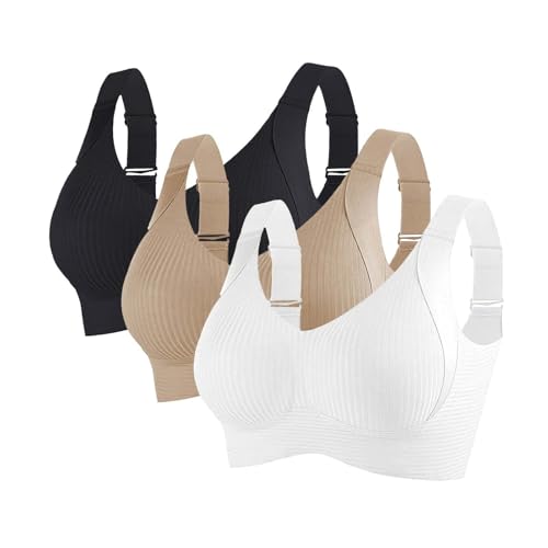 3er Pack BH Damen ohne Bügel Push Up BHS Nahtloser Bra Bequem Gepolstert Wohlfühl-BH Starker Halt Nahtlose Soft Bustier Komfort Vollschalen Gepolstert Büstenhalter Verstellbar Unterwäsche für Alltag von WOXIHUAN