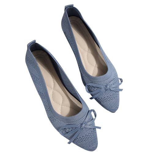 Ballerina Damen Sale, Flache Schuhe Spitz Zehe Strick Kleid Schuhe mit Bowknot Sandalen, Bequem Barfußschuhe Ballerinas Atmungsaktive Walking Slipper Rutschfest Flach Stricken Halbschuhe für Outdoor von WOXIHUAN