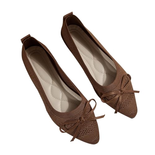 Ballerina Damen Sale, Flache Schuhe Spitz Zehe Strick Kleid Schuhe mit Bowknot Sandalen, Bequem Barfußschuhe Ballerinas Atmungsaktive Walking Slipper Rutschfest Flach Stricken Halbschuhe für Outdoor von WOXIHUAN