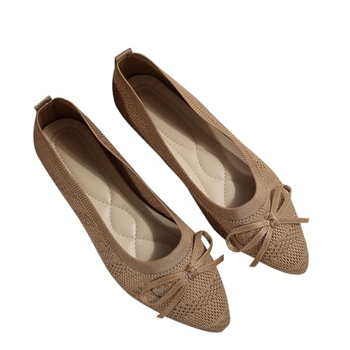 Ballerina Damen Sale, Flache Schuhe Spitz Zehe Strick Kleid Schuhe mit Bowknot Sandalen, Bequem Barfußschuhe Ballerinas Atmungsaktive Walking Slipper Rutschfest Flach Stricken Halbschuhe für Outdoor von WOXIHUAN