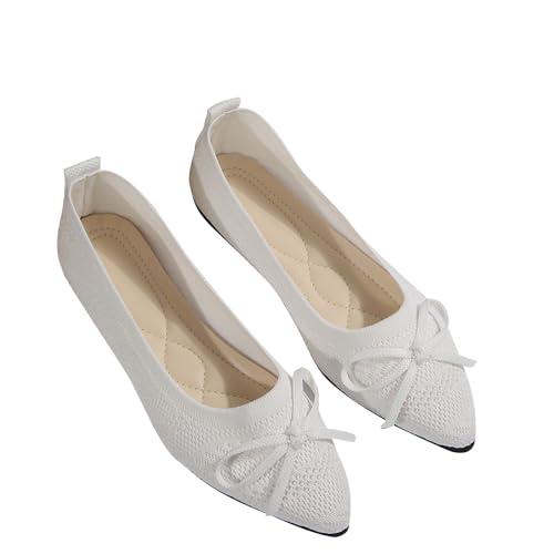 Ballerina Damen Sale, Flache Schuhe Spitz Zehe Strick Kleid Schuhe mit Bowknot Sandalen, Bequem Barfußschuhe Ballerinas Atmungsaktive Walking Slipper Rutschfest Flach Stricken Halbschuhe für Outdoor von WOXIHUAN