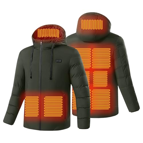 Beheizbare Jacke Herren Damen Sale mit 9 Heizbereiche Beheizte Unisex USB Beheizbarer Hoodie Winter Warm Daunenjacke Beheizbare Kapuzenjacke Wasserdicht Wintermäntel Körperwärmer für Outdoor Skifahren von WOXIHUAN