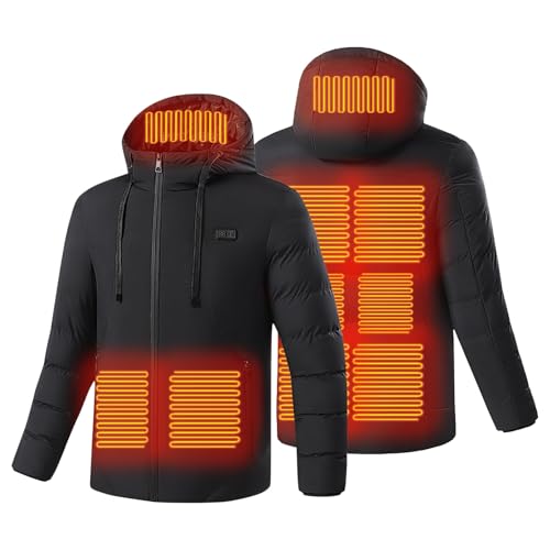 Beheizbare Jacke Herren Damen Sale mit 9 Heizbereiche Beheizte Unisex USB Beheizbarer Hoodie Winter Warm Daunenjacke Beheizbare Kapuzenjacke Wasserdicht Wintermäntel Körperwärmer für Outdoor Skifahren von WOXIHUAN