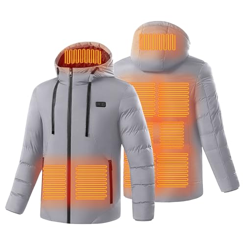 Beheizbare Jacke Herren Damen Sale mit 9 Heizbereiche Beheizte Unisex USB Beheizbarer Hoodie Winter Warm Daunenjacke Beheizbare Kapuzenjacke Wasserdicht Wintermäntel Körperwärmer für Outdoor Skifahren von WOXIHUAN