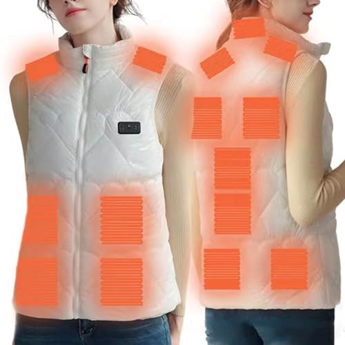 Beheizbare Weste Damen Sale, Beheizte Weste mit 13 Heizzonen Beheizbare Jacke mit 3 Einstellbaren Temperaturen, USB Lade Heizweste Wasserdicht Winddicht Steppweste Eelegant Wärmeweste für Outdoor von WOXIHUAN