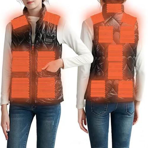 Beheizbare Weste Damen Sale, Beheizte Weste mit 13 Heizzonen Beheizbare Jacke mit 3 Einstellbaren Temperaturen, USB Lade Heizweste Wasserdicht Winddicht Steppweste Eelegant Wärmeweste für Outdoor von WOXIHUAN