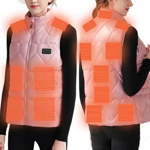 Beheizbare Weste Damen Sale, Beheizte Weste mit 13 Heizzonen Beheizbare Jacke mit 3 Einstellbaren Temperaturen, USB Lade Heizweste Wasserdicht Winddicht Steppweste Eelegant Wärmeweste für Outdoor von WOXIHUAN