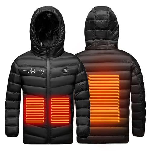 Beheizte Jacke Kinder, Beheizte Weste für Jungen Mädchen Beheizbare Jacke USB Elektrische Heizjacke Beheizbare Weste mit 3 Einstellbar Temperatur Beheizbarer Hoodie Wasserdicht Winddicht Outdoorjacke von WOXIHUAN