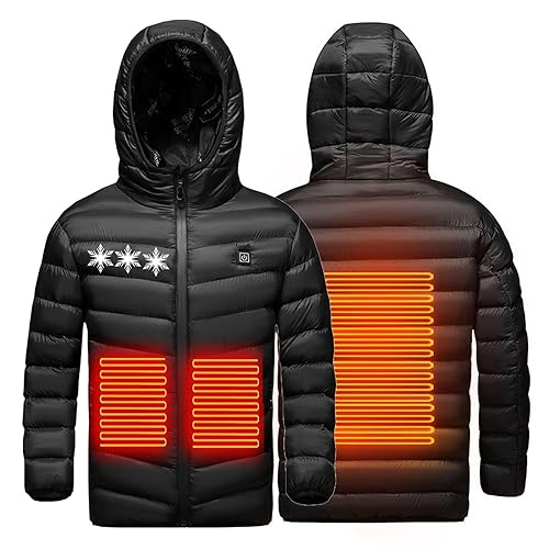 Beheizte Jacke Kinder Sale, USB Elektrische Heizjacke Beheizbare Jacke mit Kapuze Warme Pufferjacke mit 3 Heizstufen Beheizbare Weste Wasserdicht Winddicht Beheizbarer Hoodie für Schule Skifahren von WOXIHUAN