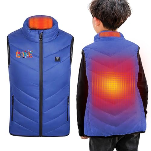 Beheizte Weste Kinder USB Beheizbare Weste mit 2 Heizzonen Beheizbare Jacke Kinder Elektrische Beheizte Jacke für Jungen Mädchen Smart Heizweste mit 3 Einstellbare Temperatur Wärmeweste für Outdoor von WOXIHUAN