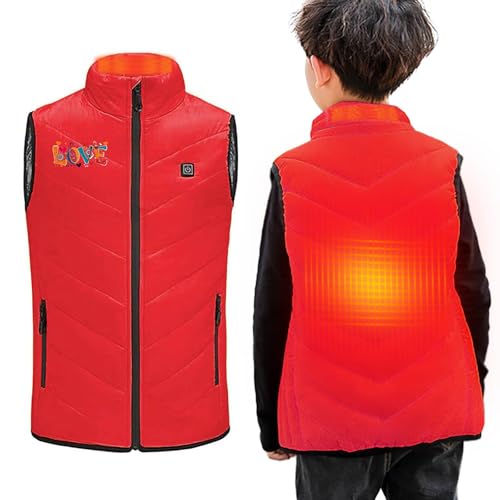 Beheizte Weste Kinder USB Beheizbare Weste mit 2 Heizzonen Beheizbare Jacke Kinder Elektrische Beheizte Jacke für Jungen Mädchen Smart Heizweste mit 3 Einstellbare Temperatur Wärmeweste für Outdoor von WOXIHUAN
