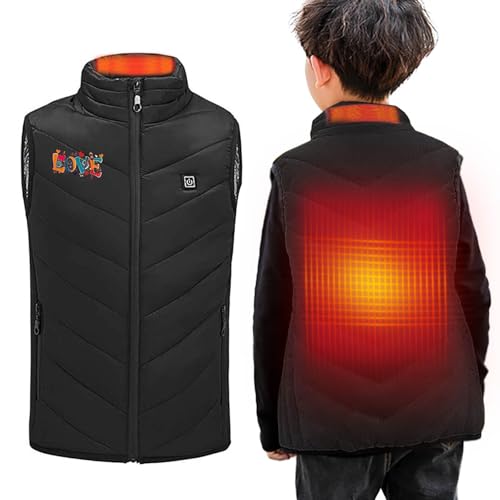Beheizte Weste Kinder USB Beheizbare Weste mit 2 Heizzonen Beheizbare Jacke Kinder Elektrische Beheizte Jacke für Jungen Mädchen Smart Heizweste mit 3 Einstellbare Temperatur Wärmeweste für Outdoor von WOXIHUAN