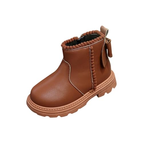 Boots Mädchen, Stiefel Mädchen mit Fliege Stiefeletten, PU Leather Schuhe für Kinder Seitlichem Reißverschluss Mittelere Stiefel Profilsohle Reitstiefel Rutschfest Stiefeletten Warm Winterstiefel von WOXIHUAN