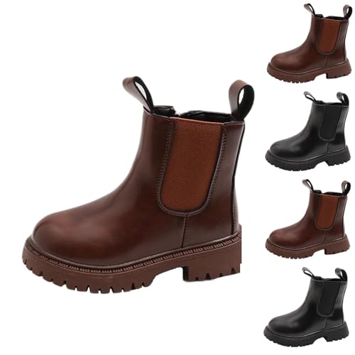 Boots Mädchen mit Elastizität Stiefel Mädchen Leder Reitstiefel mit Seitlichem Reißverschluss Stiefelschuhe Wasserdichte Stiefelette Profilsohle Schnürstiefel Dicke Sohle Rutschfest Schuhe für Schule von WOXIHUAN