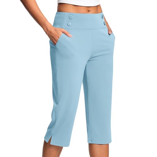 Caprihose Damen Befristetes Angebot, 3/4 Hosen Damen Yogahose Hohe Taille Leggings sportliche Jogginghose Bauchkontrolle Yogahose Einfarbige Freizeithose Outdoorhose Yoga Sporthose mit Tasche von WOXIHUAN